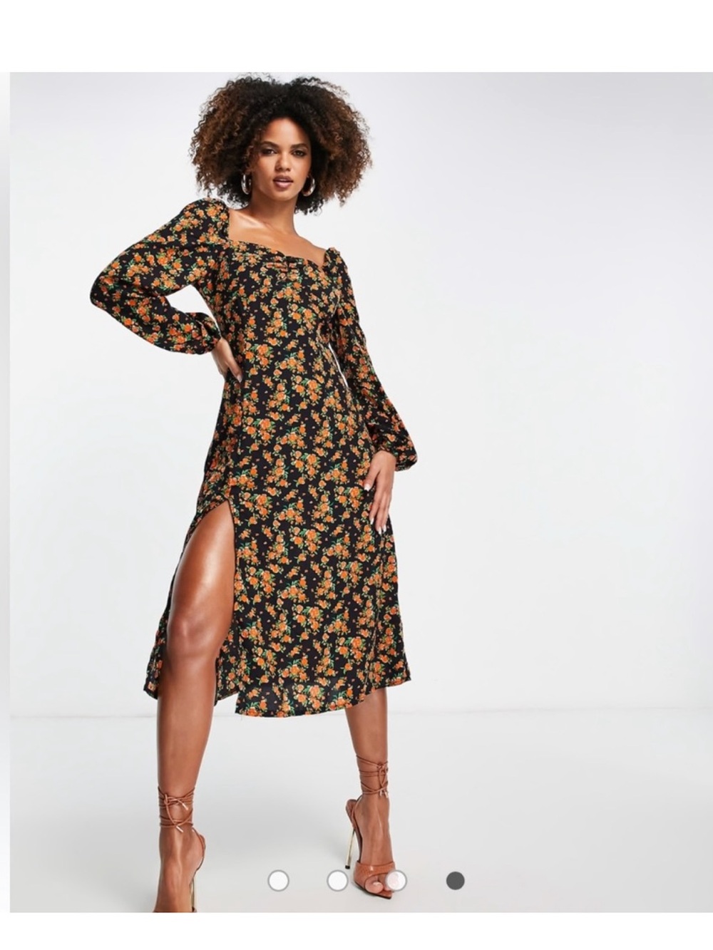 Missguided Black Floral Square-Neck Midi Dress